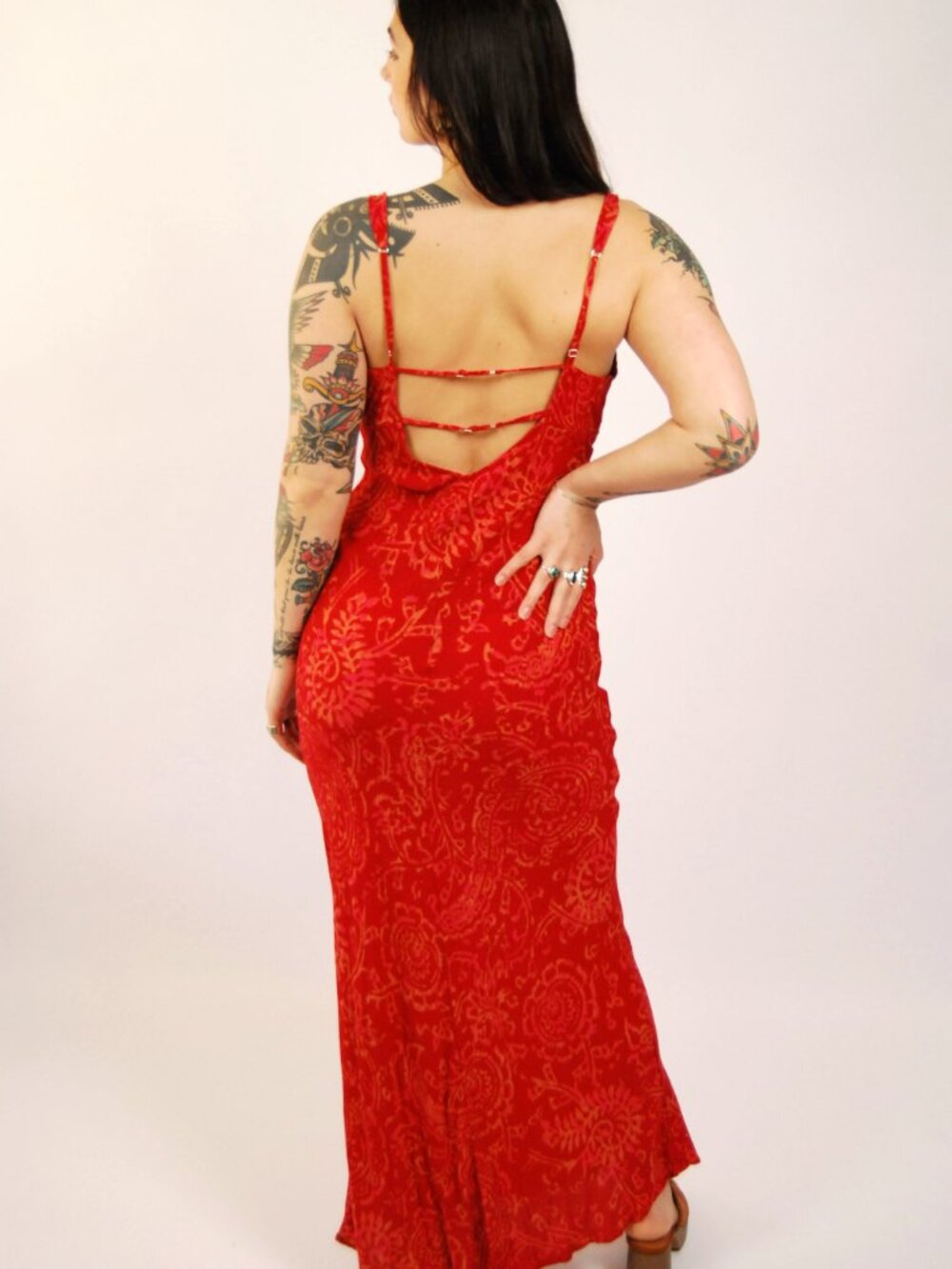 Y2K Free People Sundress (L) large red vintage maxi dress sleeveless print cute - Picture 3 of 10